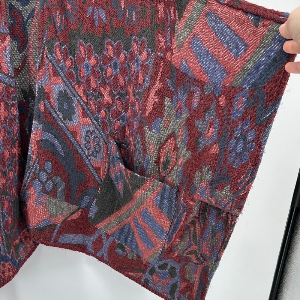 A&F Cottagecore Western Whimsgoth Boho Art Burgundy/Blue Patterned Poncho SzOS - Picture 4 of 12